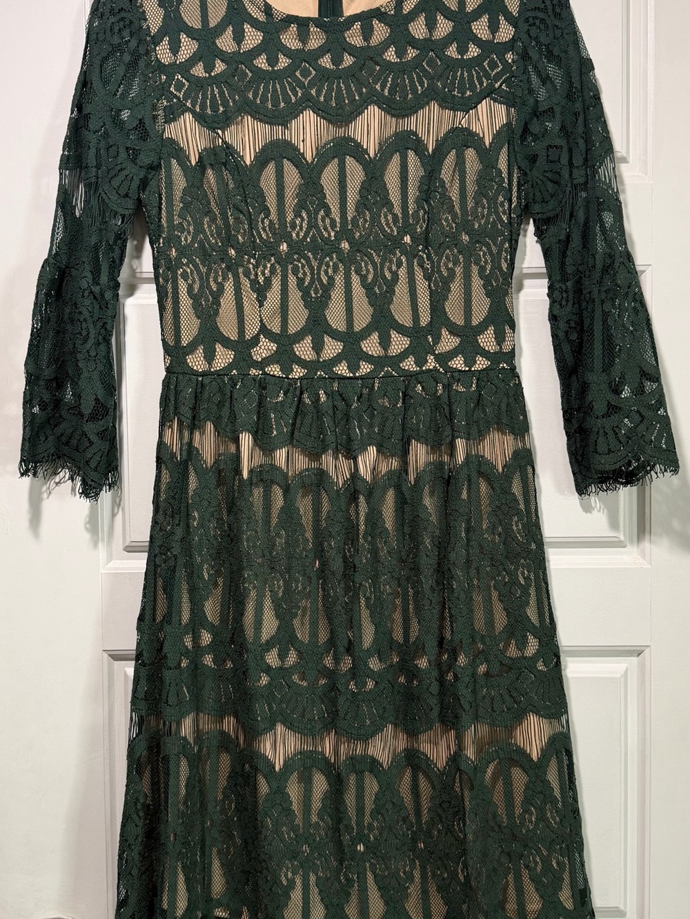 Dark Green Lace Overlay Dress